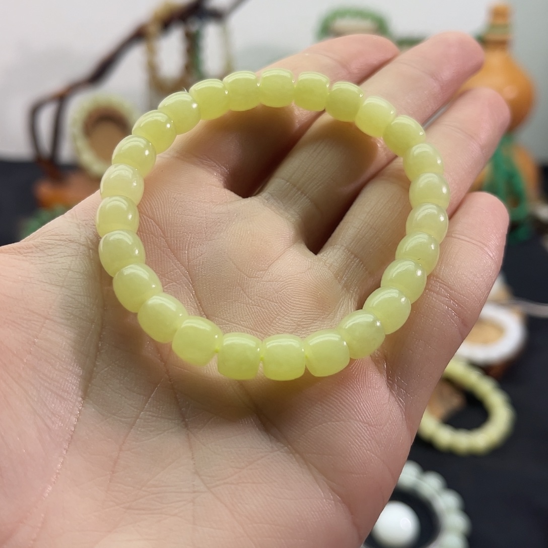 和田玉未镶嵌颈饰青海-黄口-老型直切手串-8mm