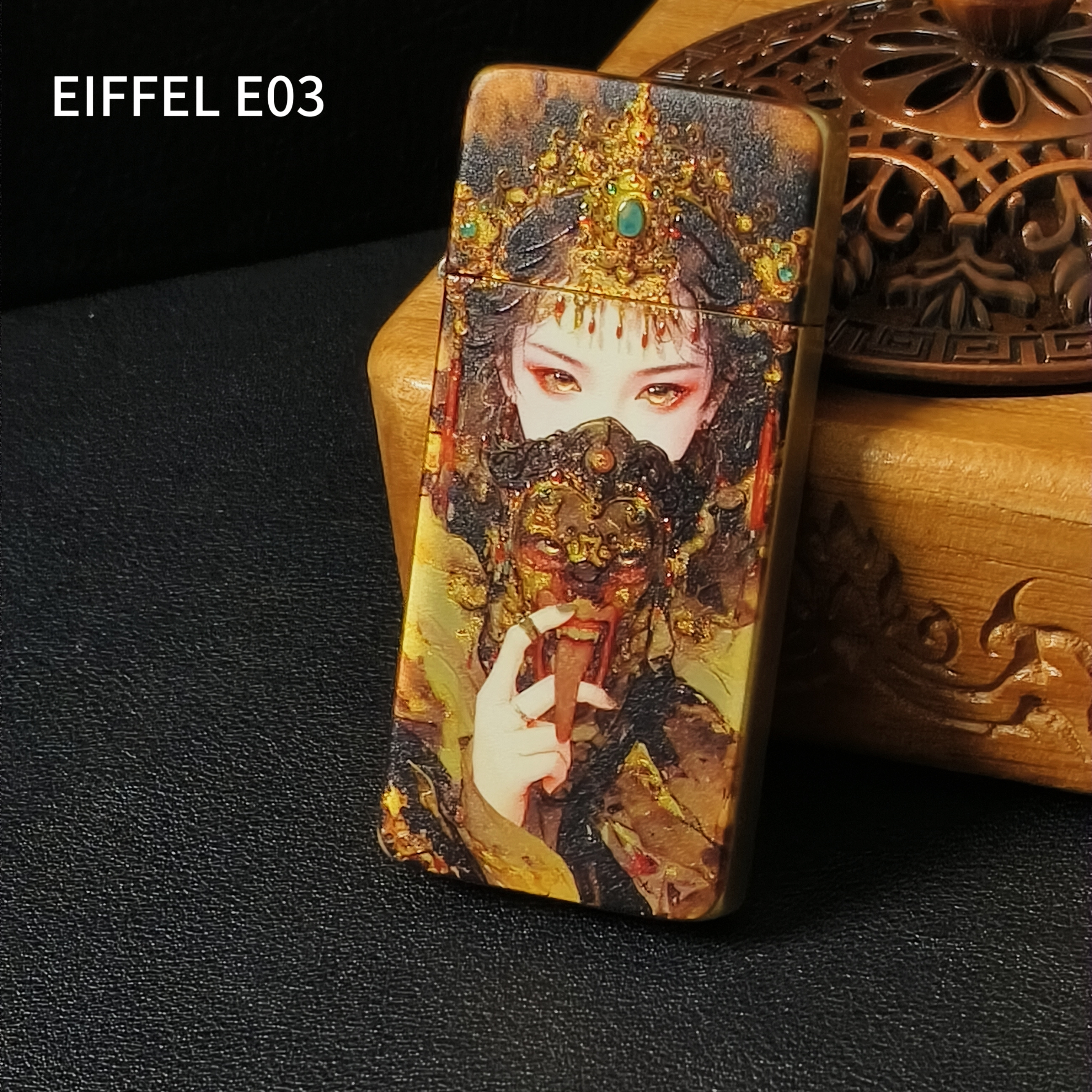 EIFFEL/埃菲尔超薄黄铜镀金珐琅彩工艺扎基拉姆煤油打火机礼物