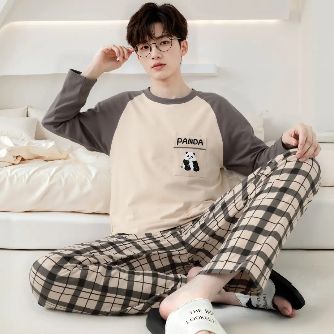 睡衣男士纯棉秋季长袖卡通学生青少年秋冬加大码全棉家居服男套装