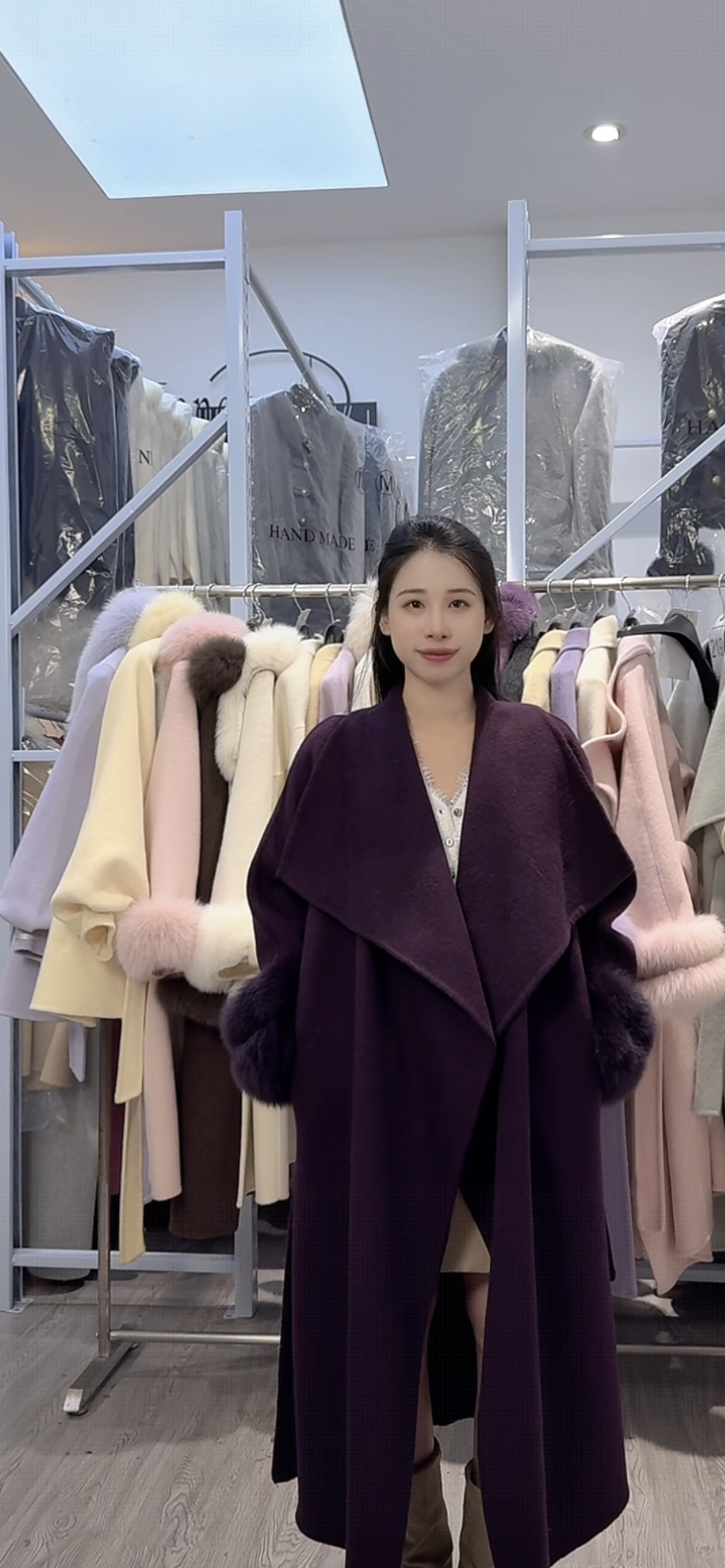 LEMON【千颂伊】毛毛秋冬气质毛袖大衣双面羊毛大衣毛毛