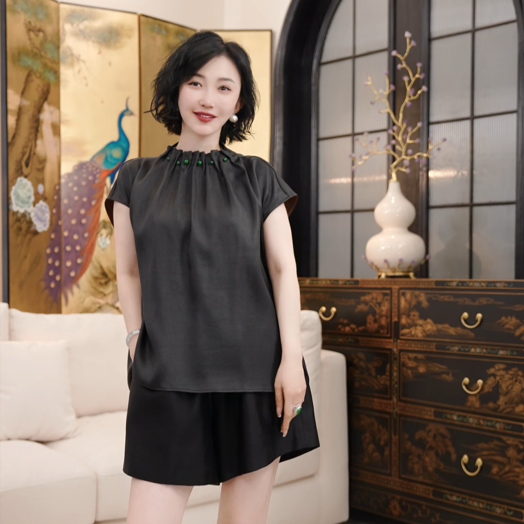 Betty Bairn【暮雨轻烟 · 香云纱】老料桑蚕丝无袖上衣25B-BW10120