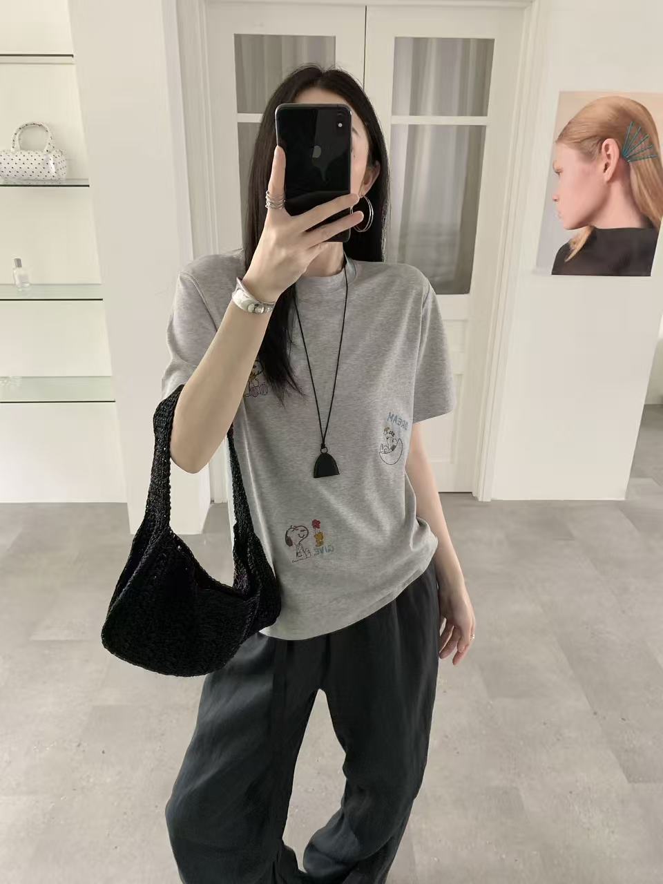 温柔瑶-YJ.simple-休闲趣味卡通史努比印花短袖-6702