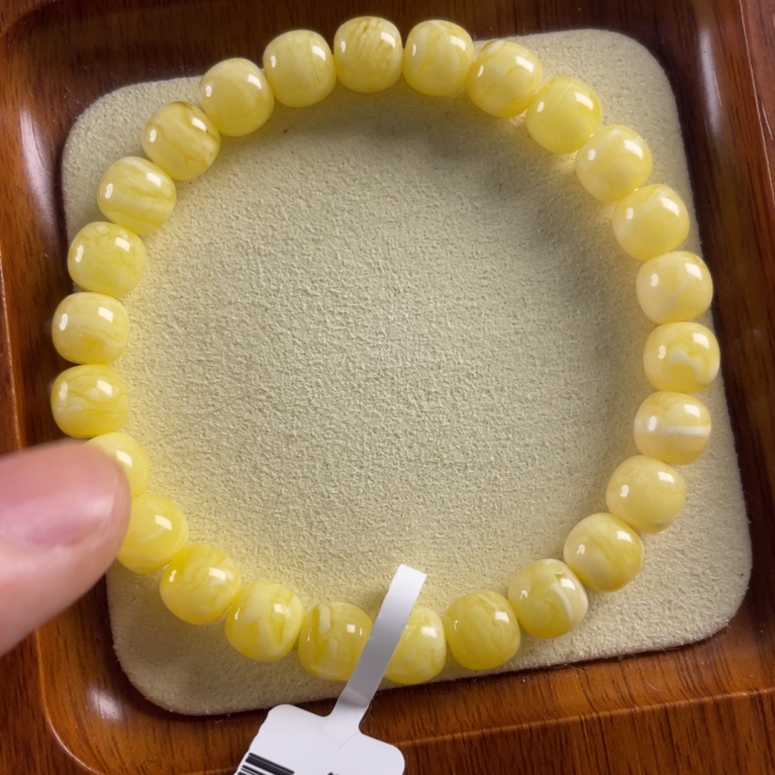 琥珀未镶嵌手链8mm浓蜡虎皮纹