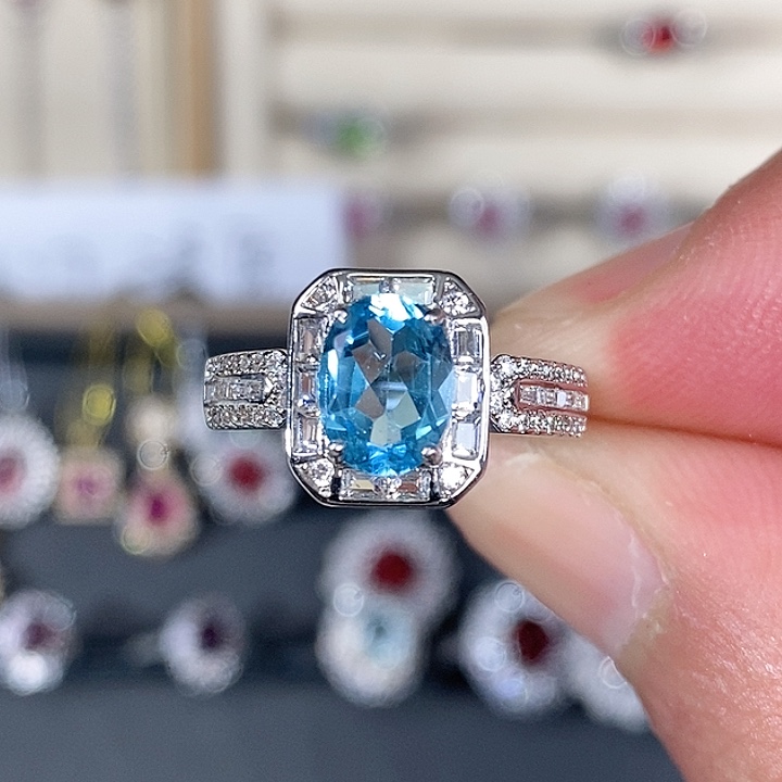 托帕石戒指银S925镶嵌