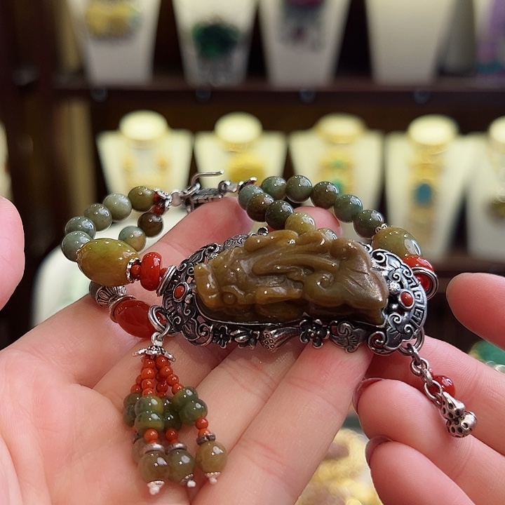 翡翠手链银S925镶嵌手链