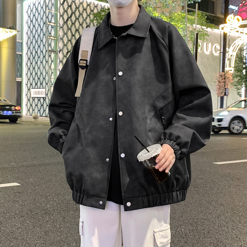 春秋季新款PU皮外套男士潮流夹克痞帅气休闲潮牌复古宽松港风夹克