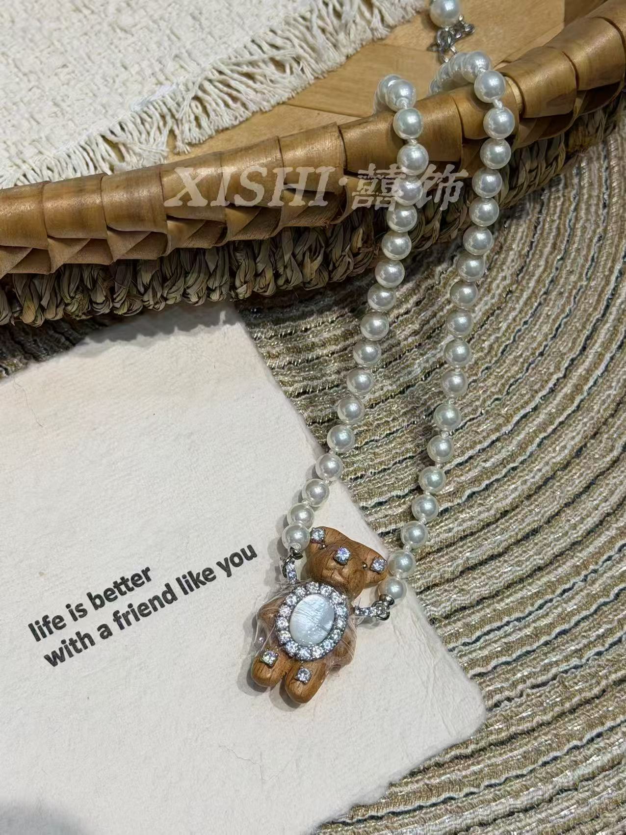 木木家珍珠钻石小熊项链249