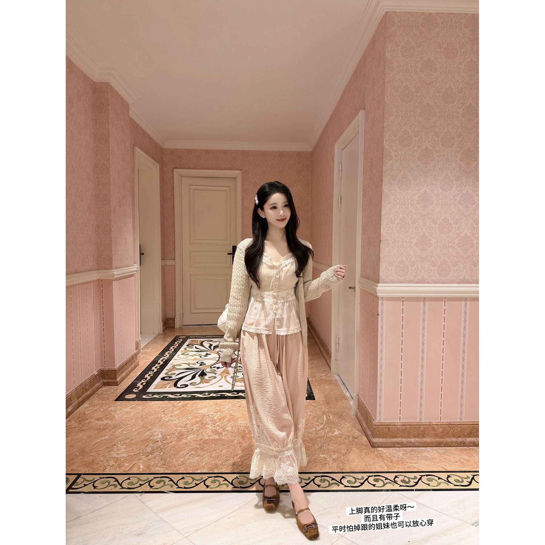  羊反绒里外全皮平底套包一字带真皮玛丽珍