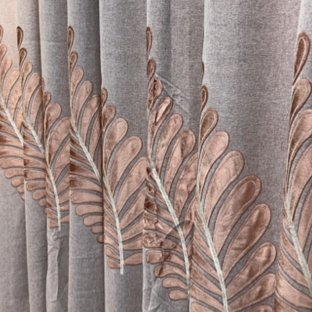 灰紫色一夜暴富贴绒珍珠绒客厅阳台卧房绣花窗帘