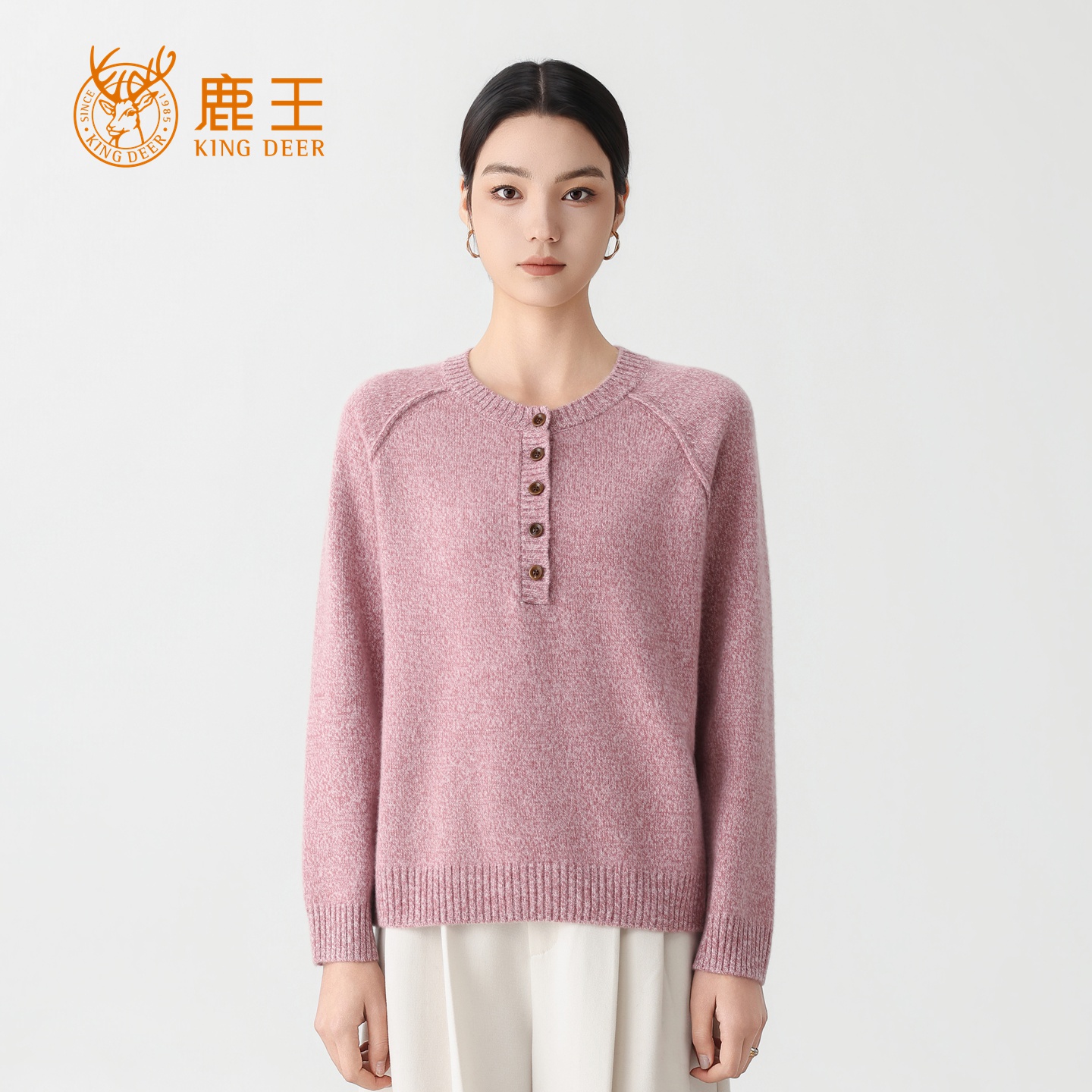 鹿王25秋冬新款女圆领100山羊绒时尚花纱休闲套衫 厚NSC227