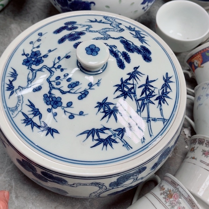 青花玲珑三友猪油罐5斤