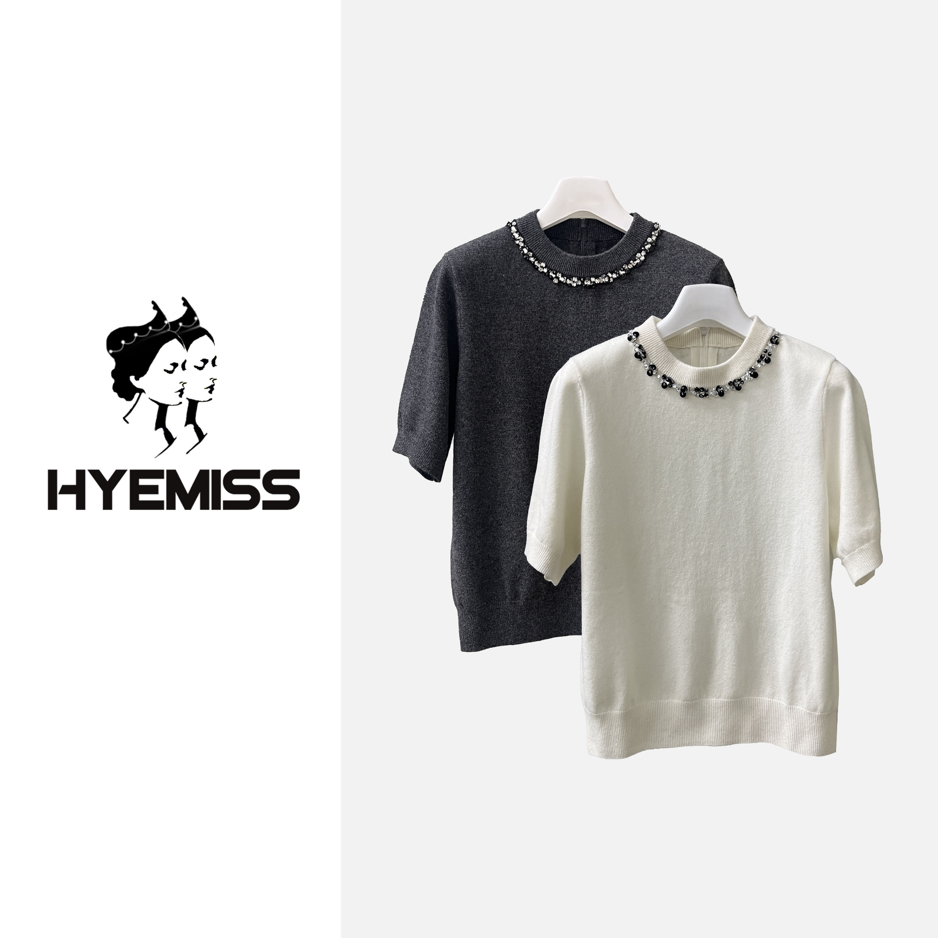 SW250033春夏新款满分绵羊毛重工钉珠时尚百搭圆领针织衫