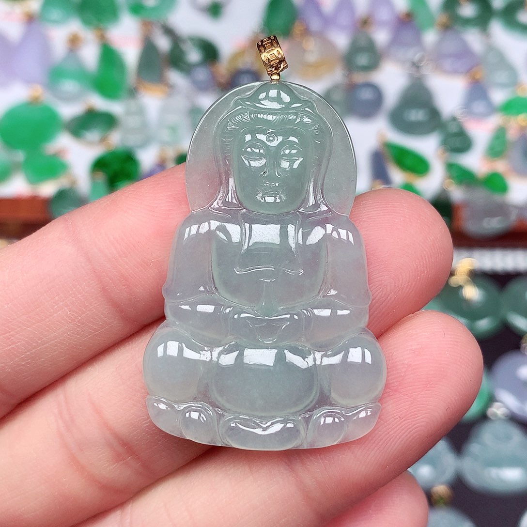 翡翠颈饰18K金镶嵌天然翡翠A货