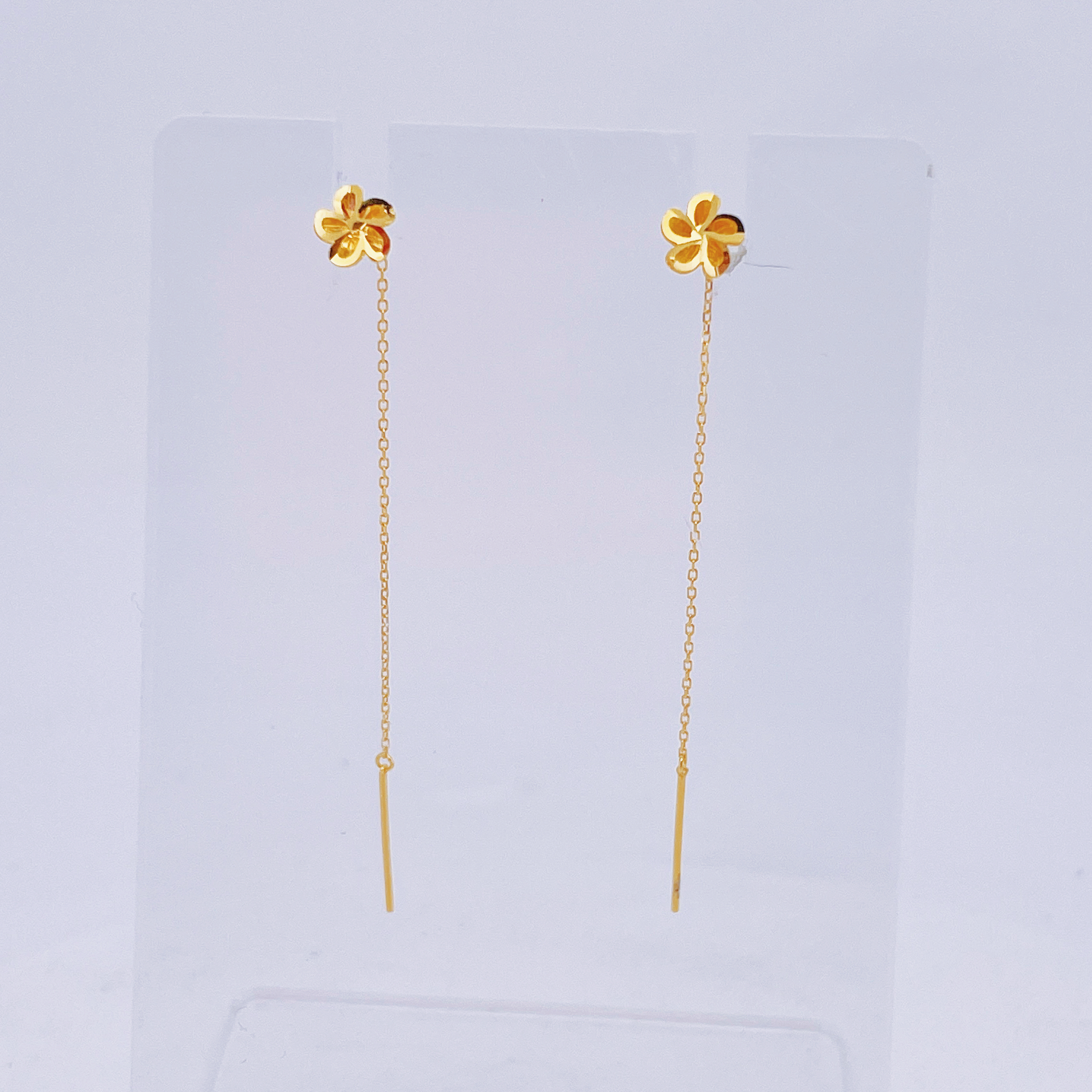 足金999黄金镂空五瓣花短金耳线0.68