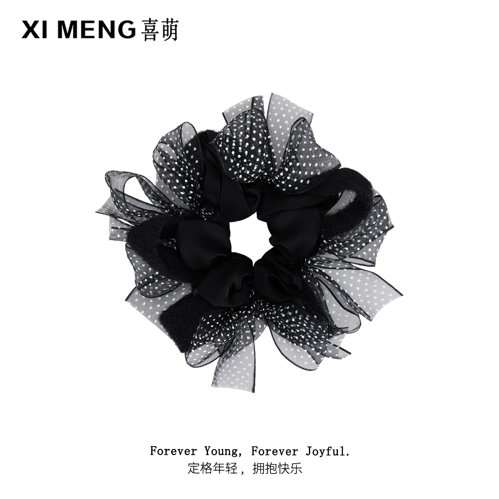 温柔气质高级韩版波点网纱女慵懒温柔百搭低丸子发绳头饰大肠发圈商品图