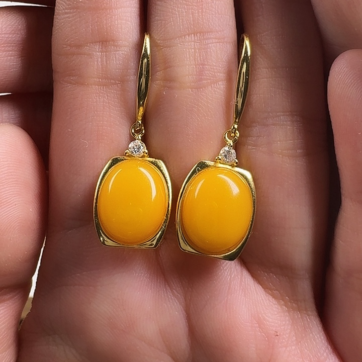 蜜蜡银S925镶嵌耳饰耳坠