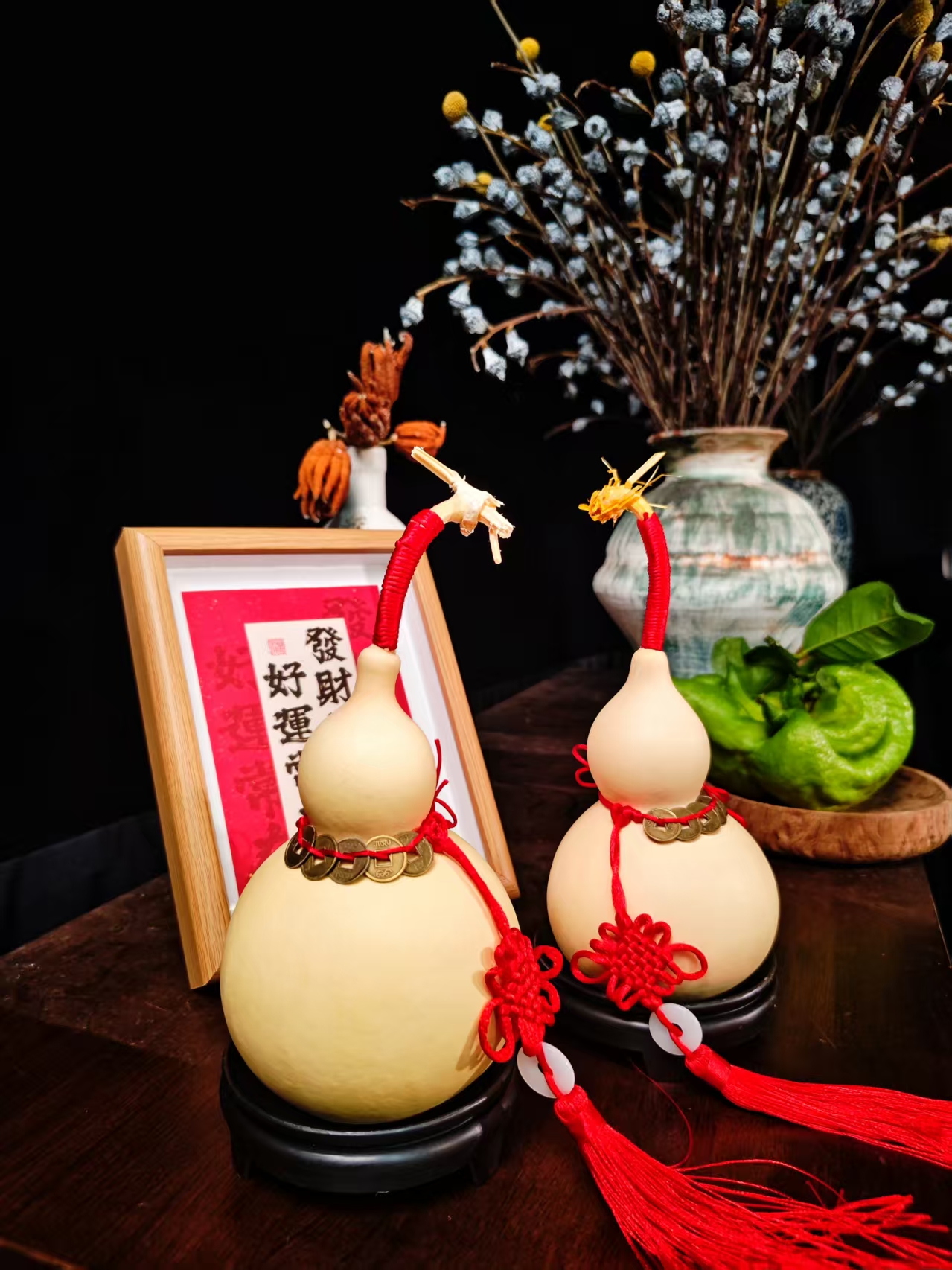 宸希花卉带龙头天然葫芦挂件搭配五帝钱是家居客厅玄关卧室好摆件