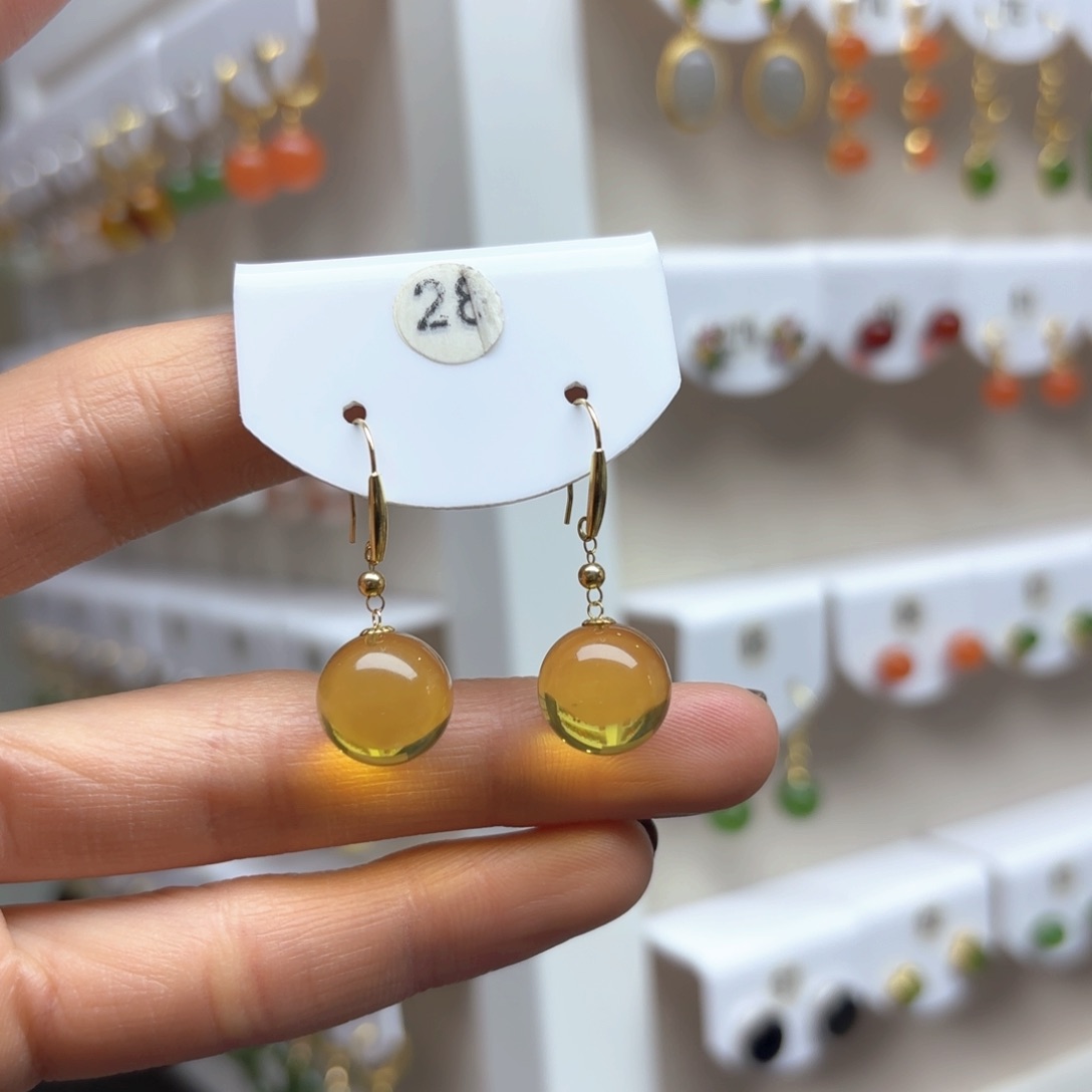 琥珀耳饰18K金镶嵌蓝珀