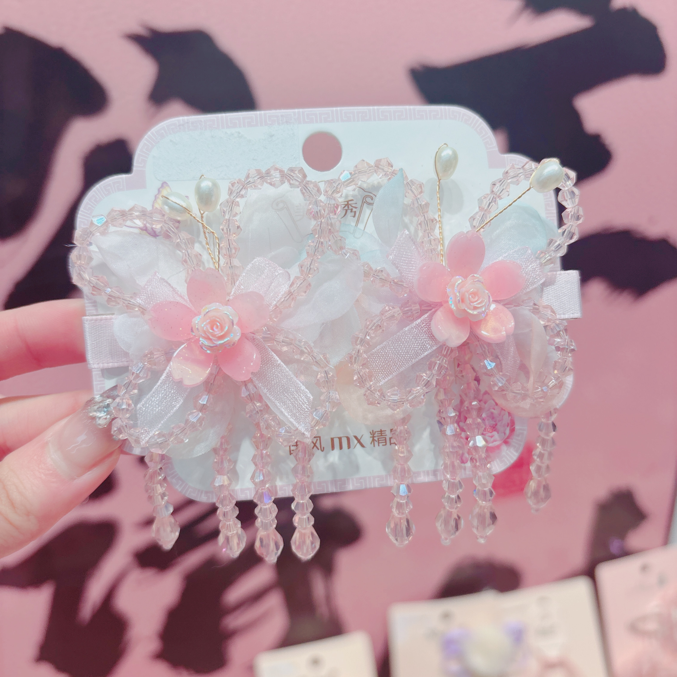 s6011-粉色蝴蝶古风对夹【满9.9包邮发货】可爱仙女儿童发饰