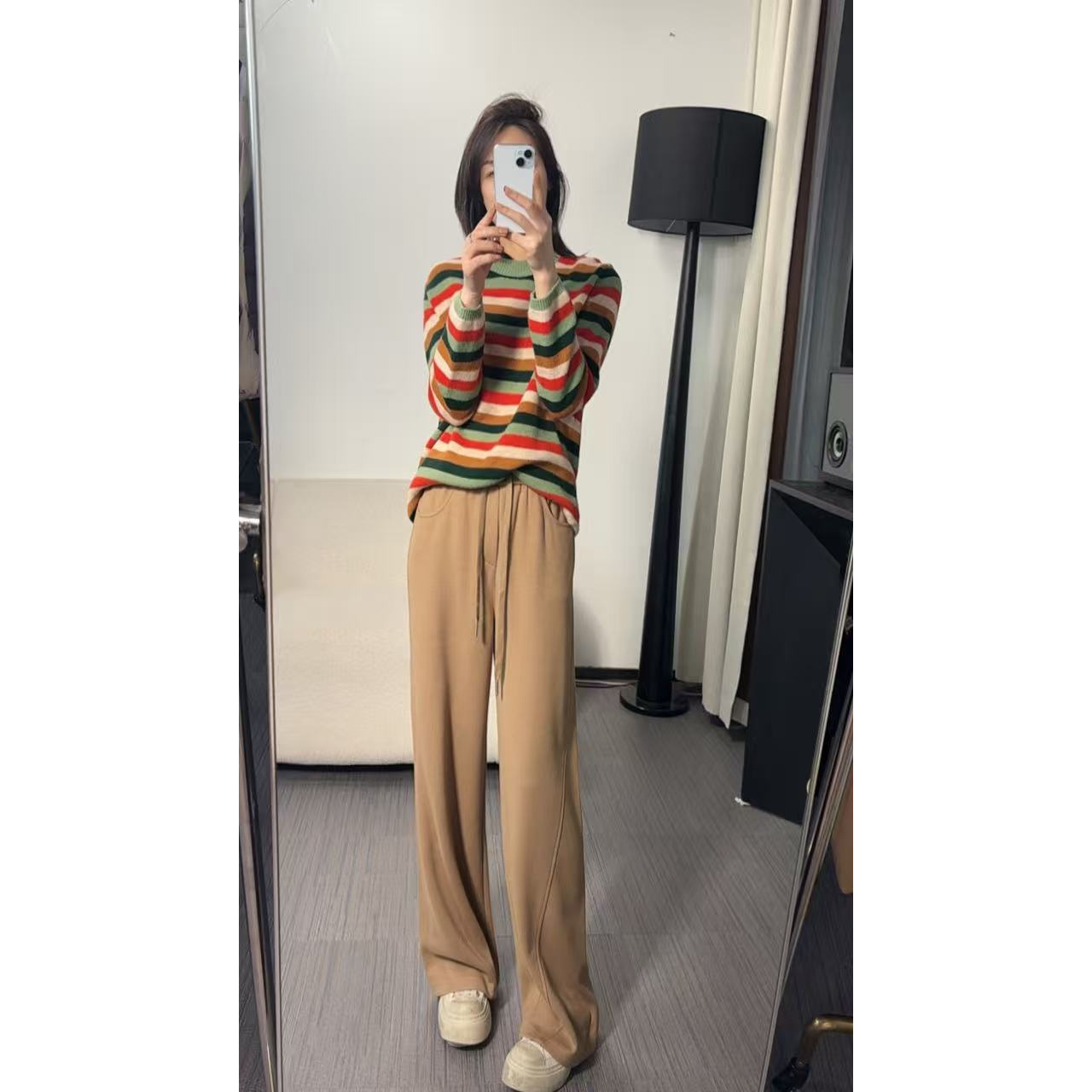 9039秋冬设计感后弯刃松紧腰垂感休闲卫裤