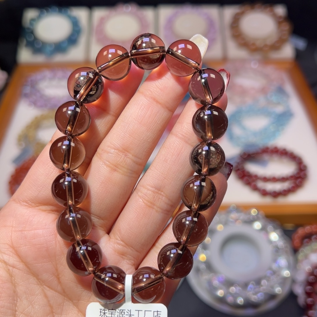 水晶手串未镶嵌净体茶晶12