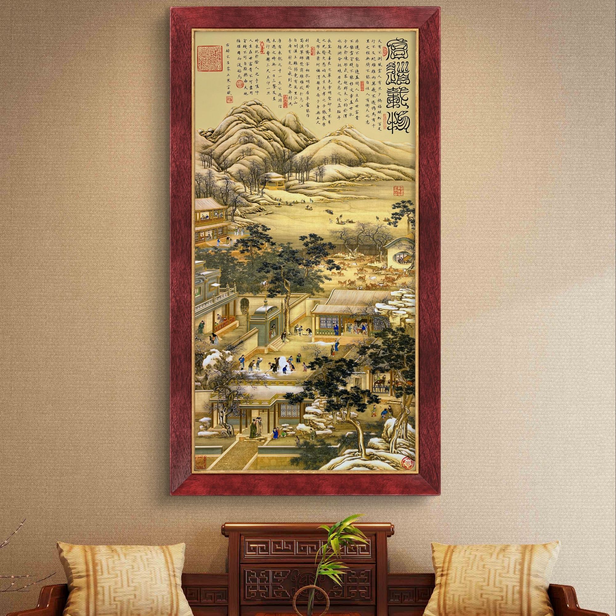 《厚德载物》杭州锦丝绫布软装裱