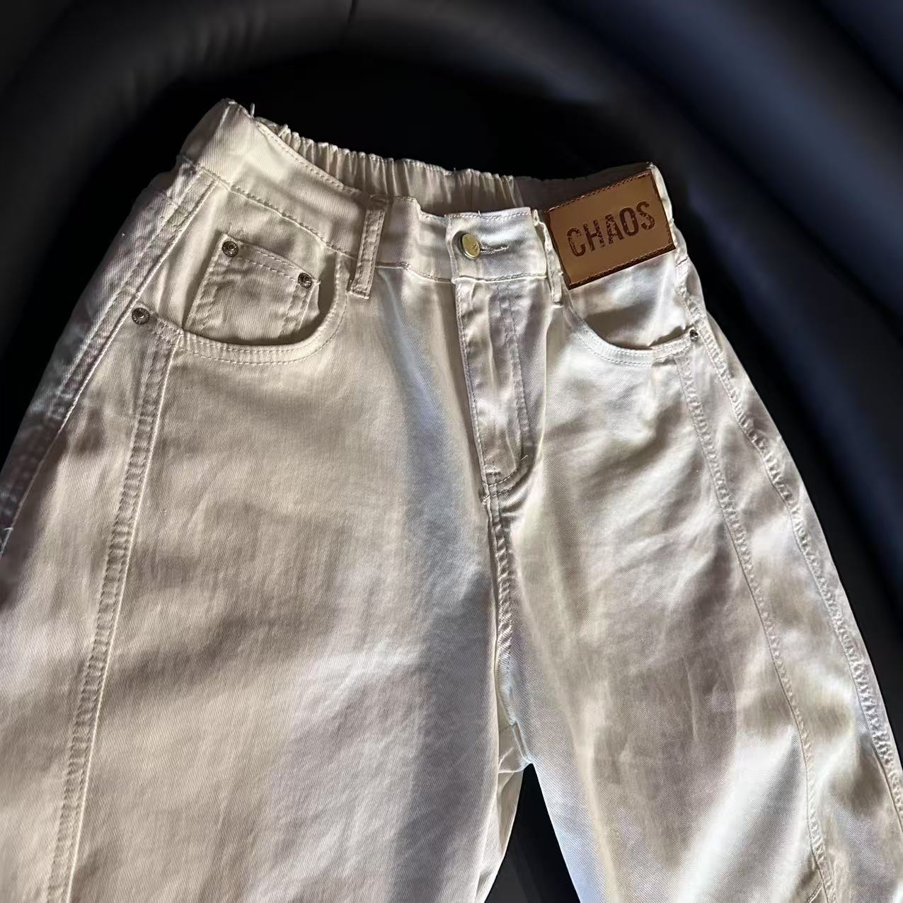 【YELAOBAN】经典白色阔腿牛仔裤1322