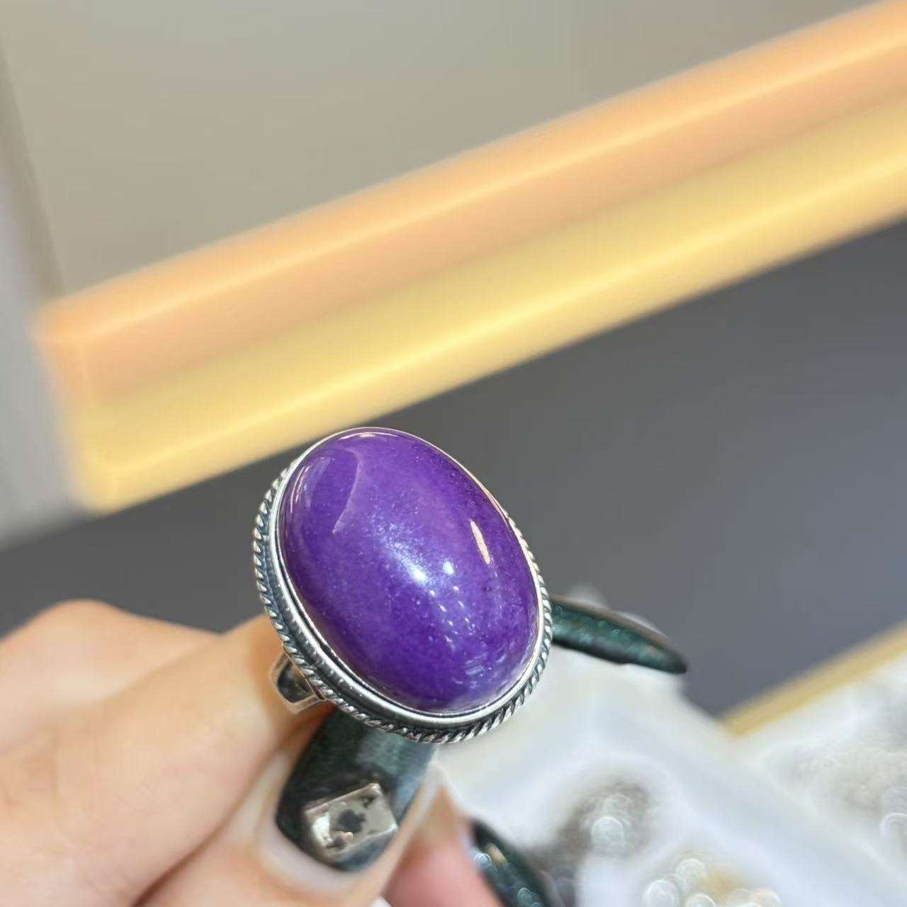 925银戒指 小众高级感紫色蛋面戒指 