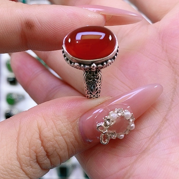银S925镶嵌戒指玛瑙/玉髓