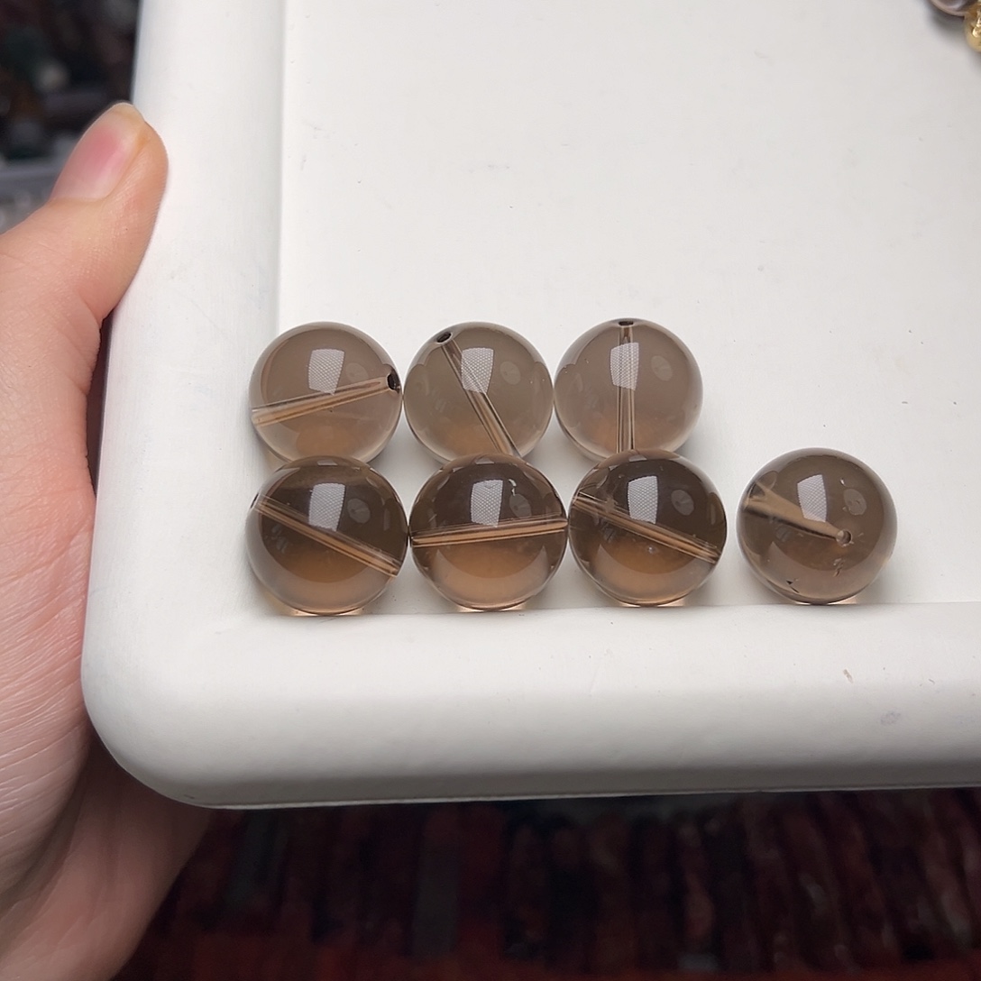 玛瑙/玉髓合金珠宝半成品G755。19.3mm天然茶晶圆珠一个