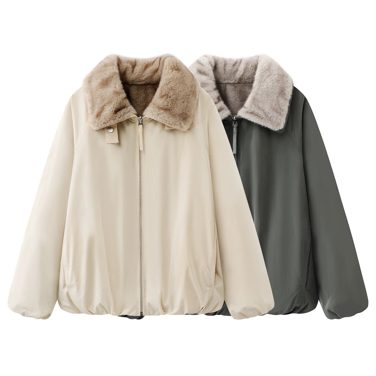 【翻毛领】2025冬翻毛领拉链宽松显瘦休闲百搭两面穿外套3096