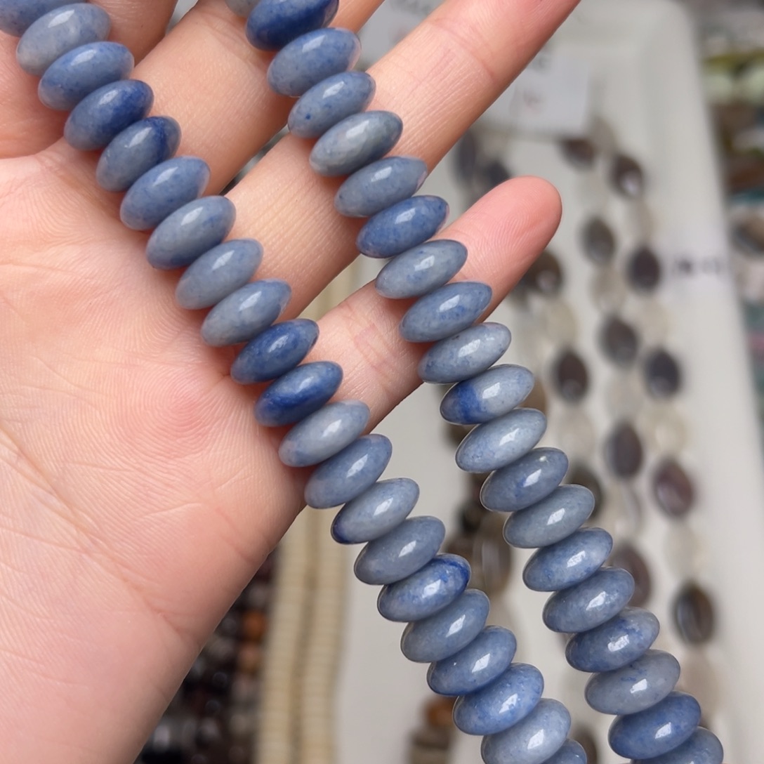 玛瑙/玉髓合金珠宝半成品K447。12mm蓝东陵算盘飞碟一条