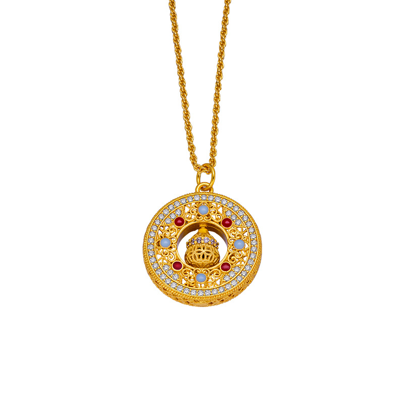 铜合金珐琅项链 古法镶钻镂空转动葫芦可旋转葫芦吊坠宫廷首饰