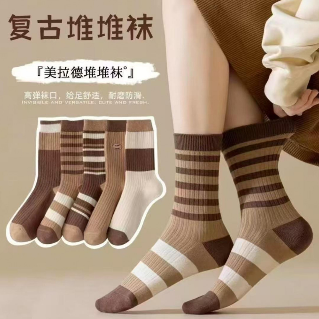 【秋冬新款10双装】女条纹长吸汗美拉德护膝电动车护膝