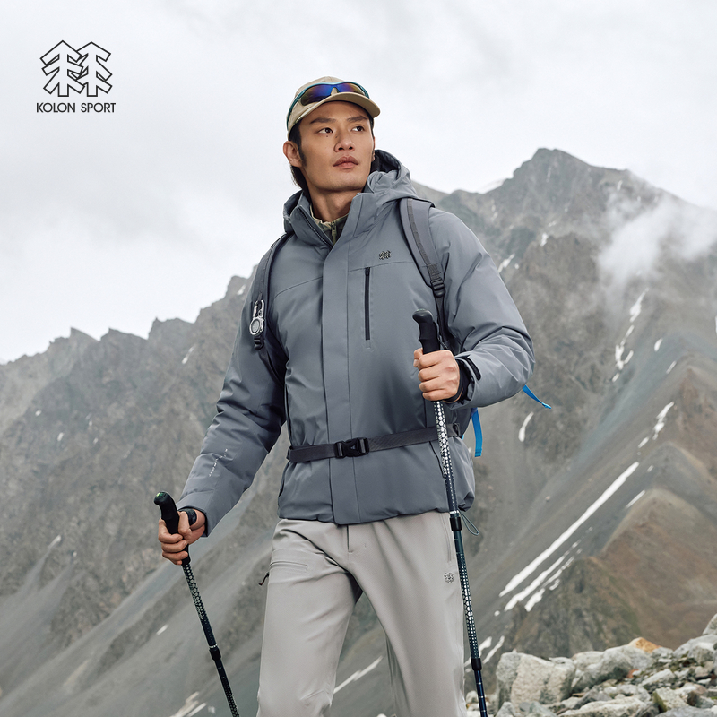 KOLON SPORT可隆羽绒衣防水防风透湿男士轻量微弹连帽鹅绒夹克
