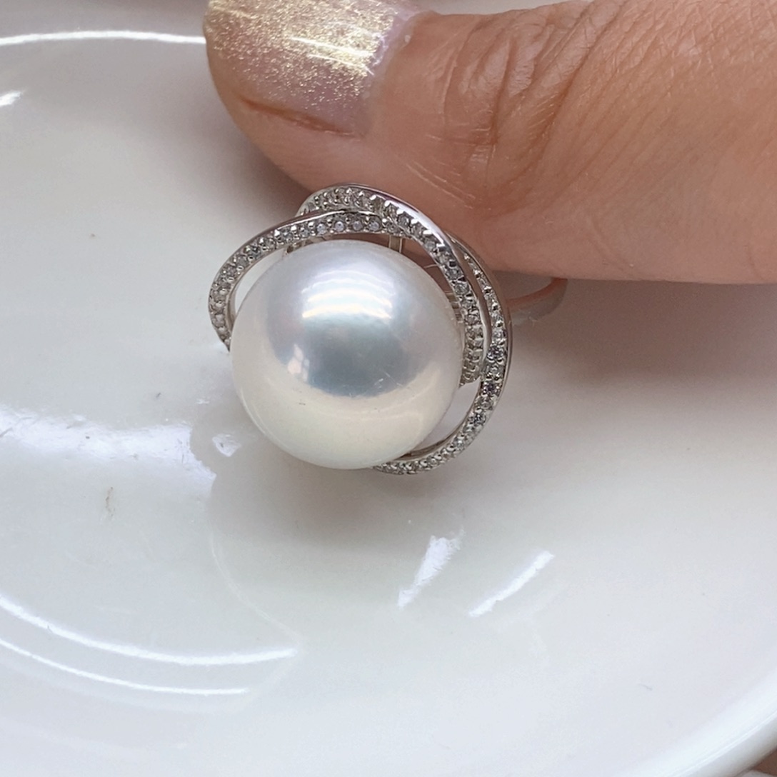 戒指银S925镶嵌淡水珍珠