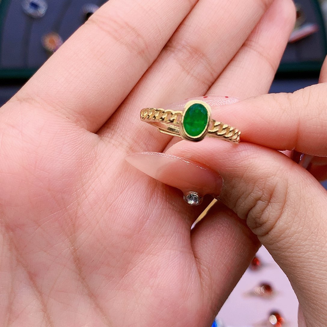 祖母绿戒指银S925镶嵌