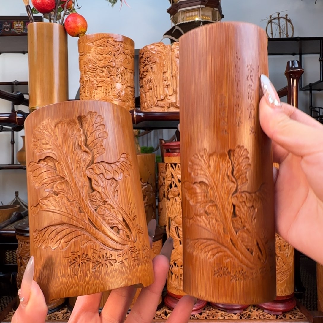 香榧木白菜笔筒加茶折