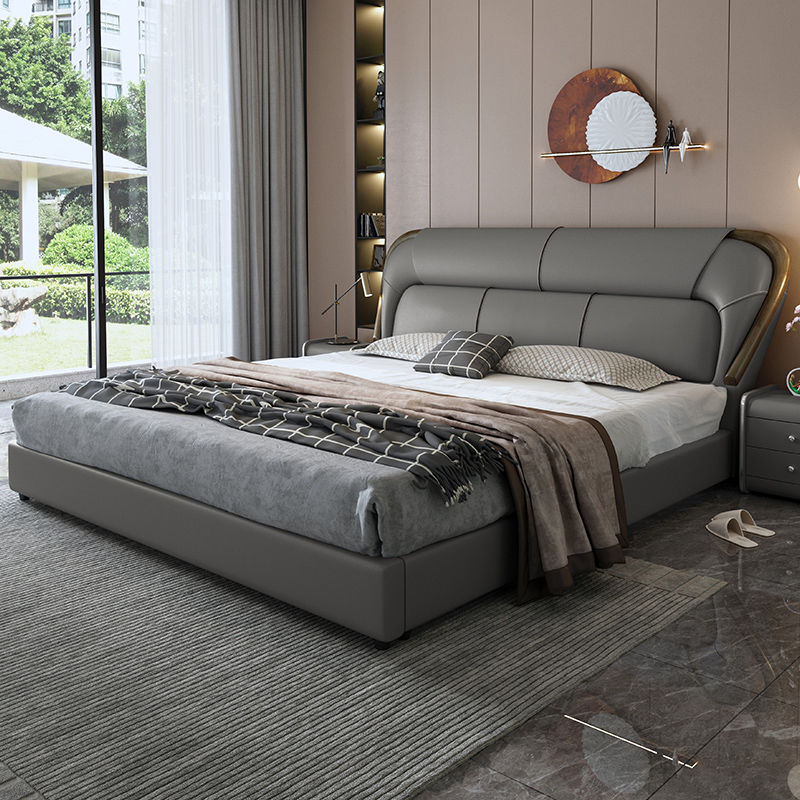 意式轻奢大气皮床主卧高端豪华双人床婚床带储物现代简约皮艺床