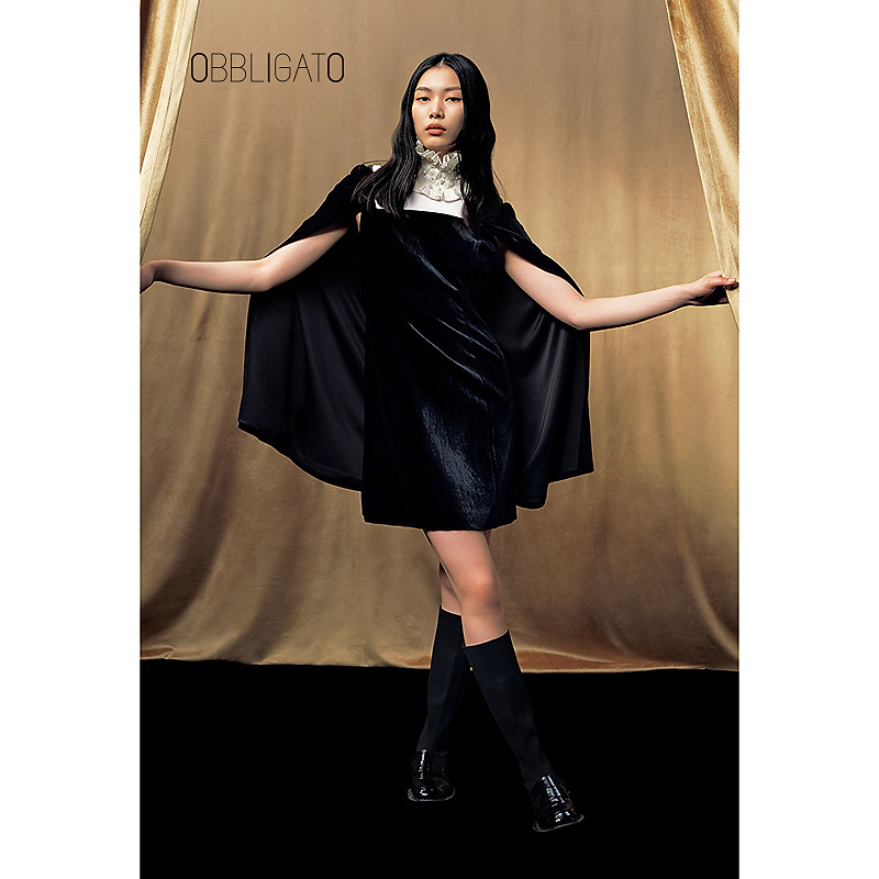 OBBLIGATO奥丽嘉朵配色拼接拉夫立领时尚低奢连衣裙1C33305370