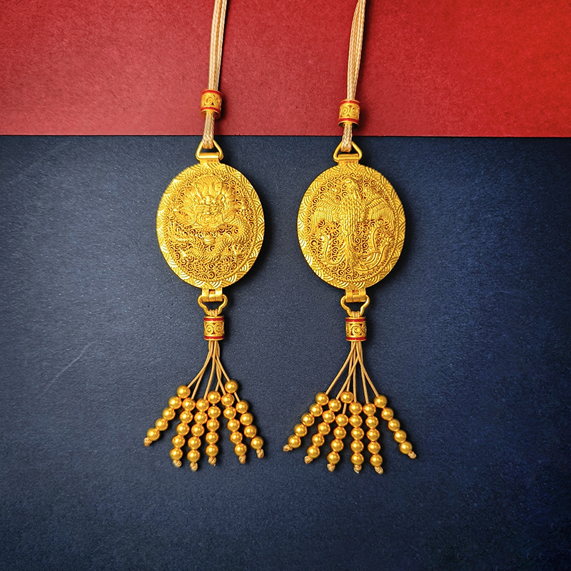 吊坠足银 999古法花丝龙凤香囊双面款流苏新中式时尚复古编织