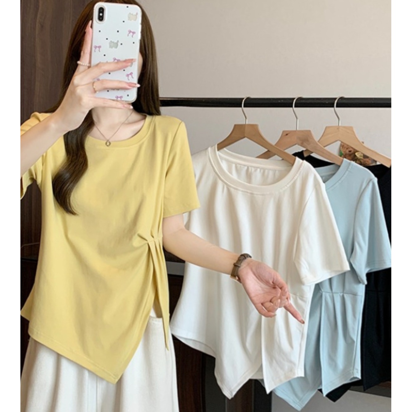 【6555】大码女装胖mm欧若风不规则简约时尚T恤收腰显瘦遮肚子上衣