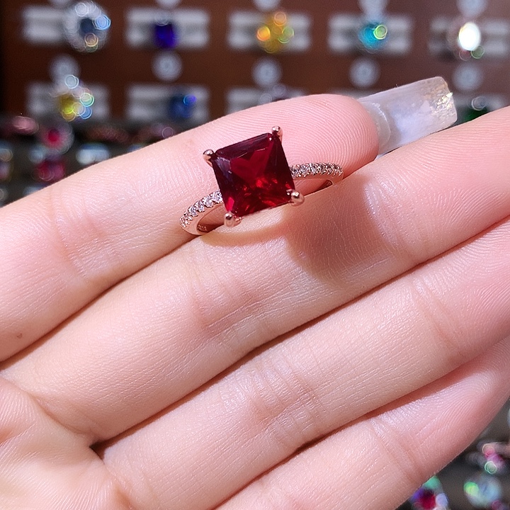 戒指红宝石银S925镶嵌酒红玫瑰金8