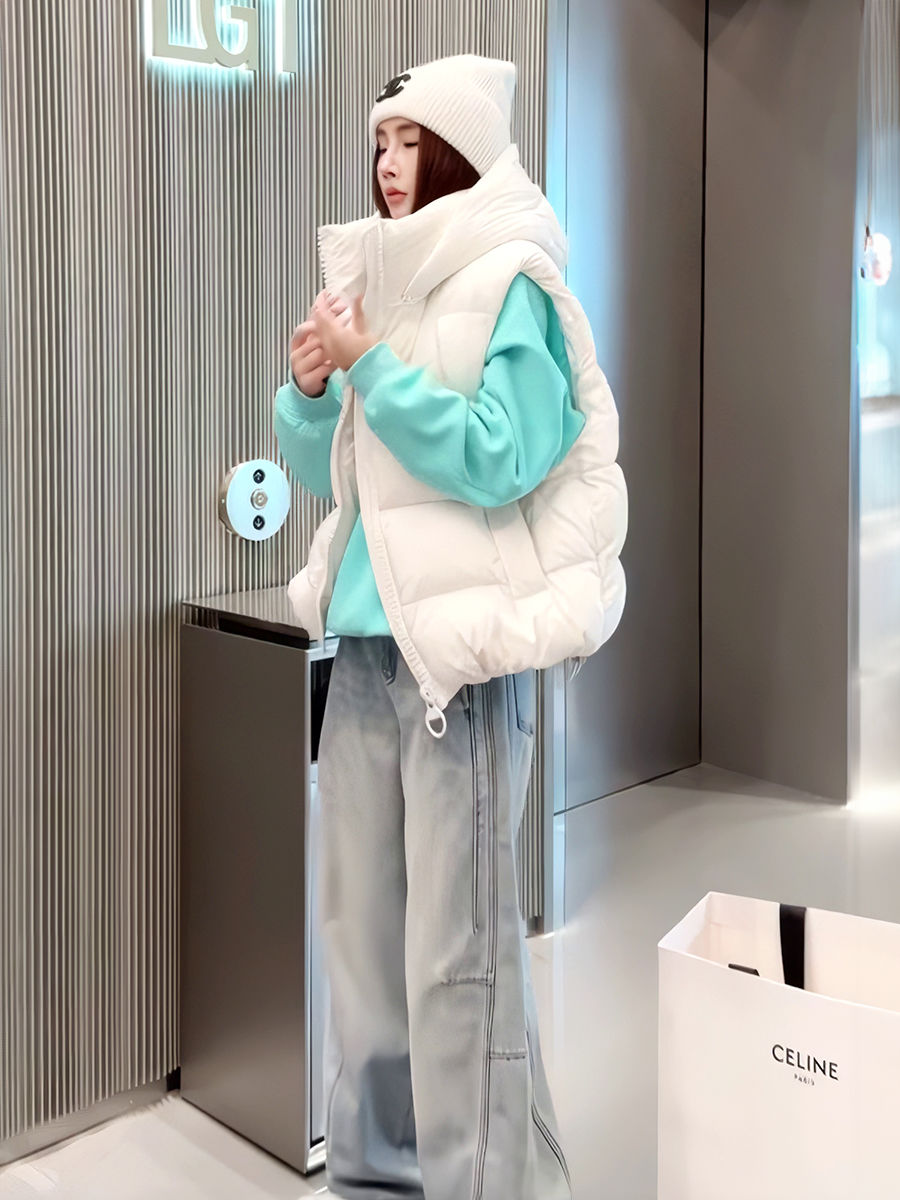 秋季马甲保暖宽松型常规冬季连帽时尚休闲马夹纯色