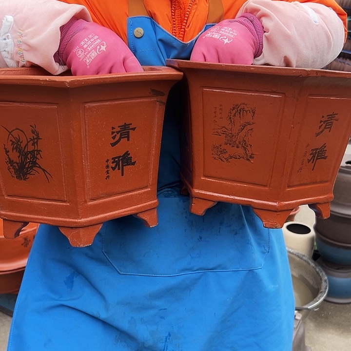 25+25红清雅六方花盆花盆花盆