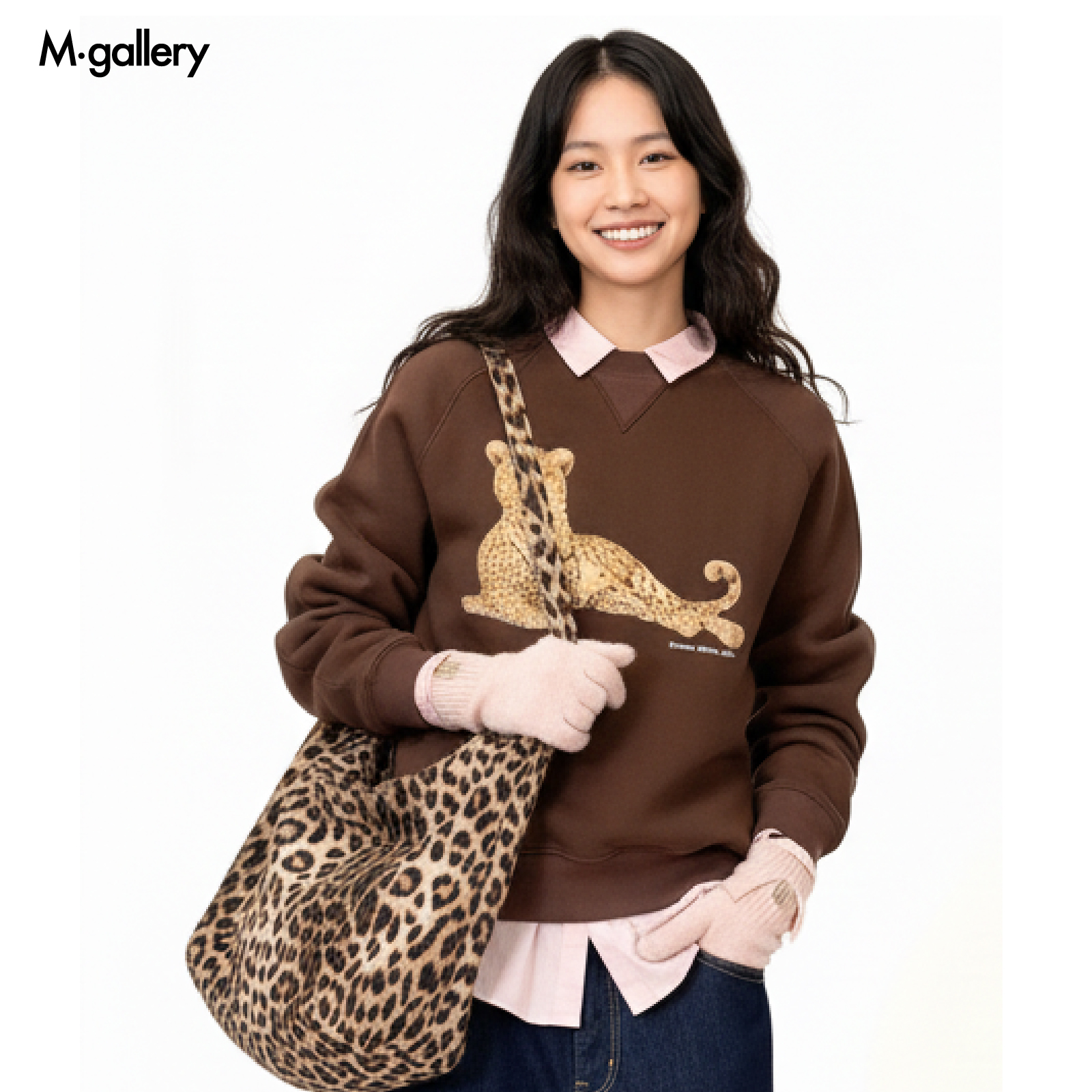 金钱豹动物印花野性自然成熟豹纹复古美式圆领卫衣25AWWY0033