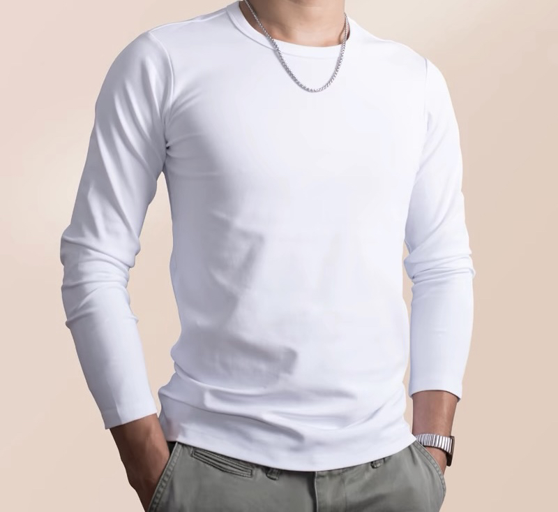 长袖t恤男棉白色打底衫潮流纯色内搭韩版贴身男士修身男装上衣202