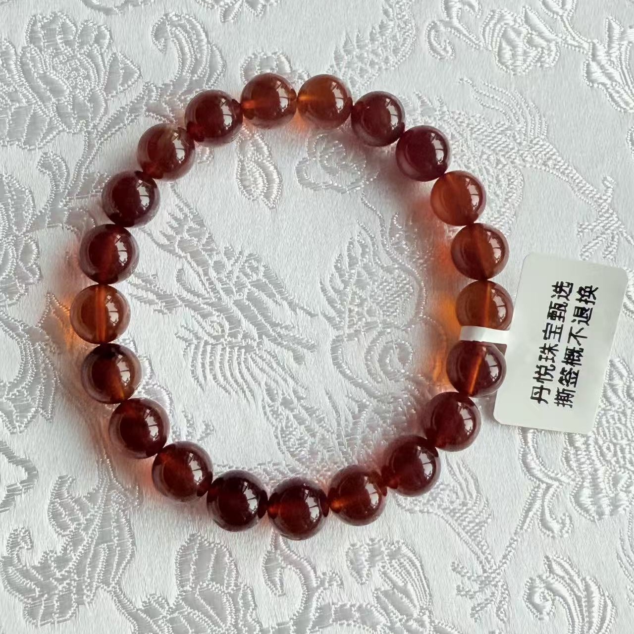 天然简约棕红珀手串