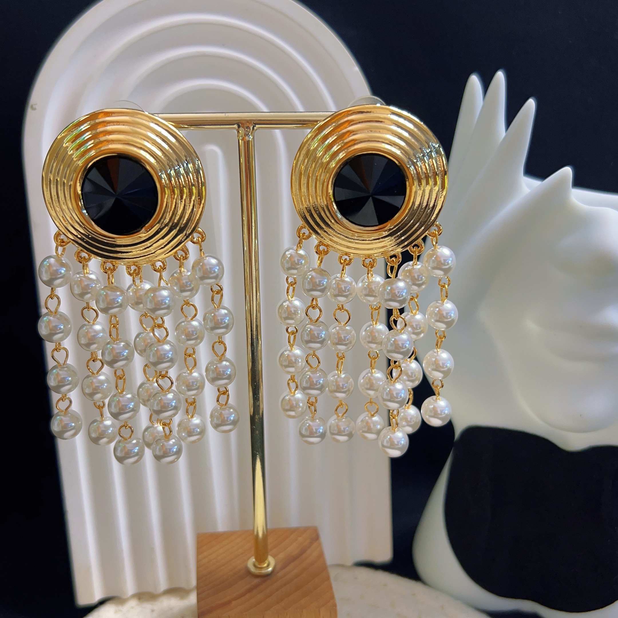 铜合金仿珍珠耳饰 哈尼西牧时尚华丽耳环#0008651