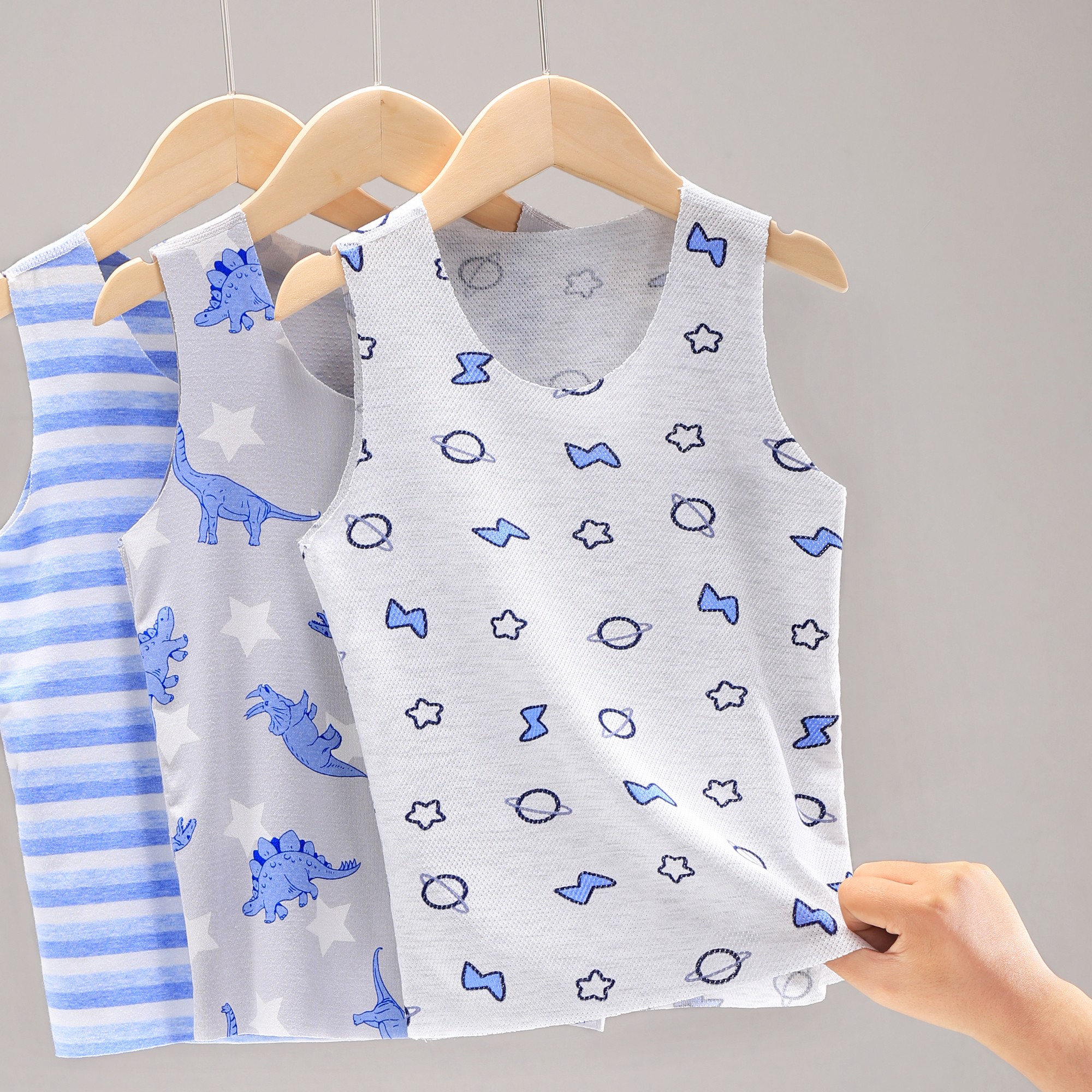 三件装男童背心随心裁儿童宝宝夏季轻薄款贴身睡觉无袖打底 23192